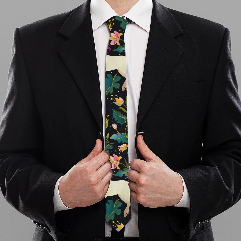 Night Floral Unicorn Pattern Print Necktie