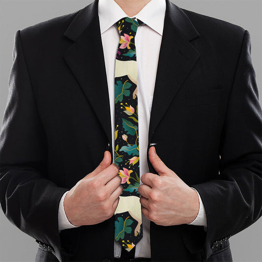 Night Floral Unicorn Pattern Print Necktie