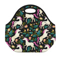 Night Floral Unicorn Pattern Print Neoprene Lunch Bag