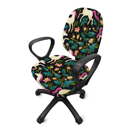 Night Floral Unicorn Pattern Print Office Chair Cover