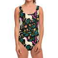 Night Floral Unicorn Pattern Print One Piece Swimsuit