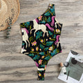 Night Floral Unicorn Pattern Print One Shoulder Bodysuit