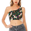 Night Floral Unicorn Pattern Print One Shoulder Crop Top