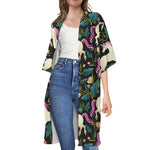 Night Floral Unicorn Pattern Print Open Front Beach Cover Up