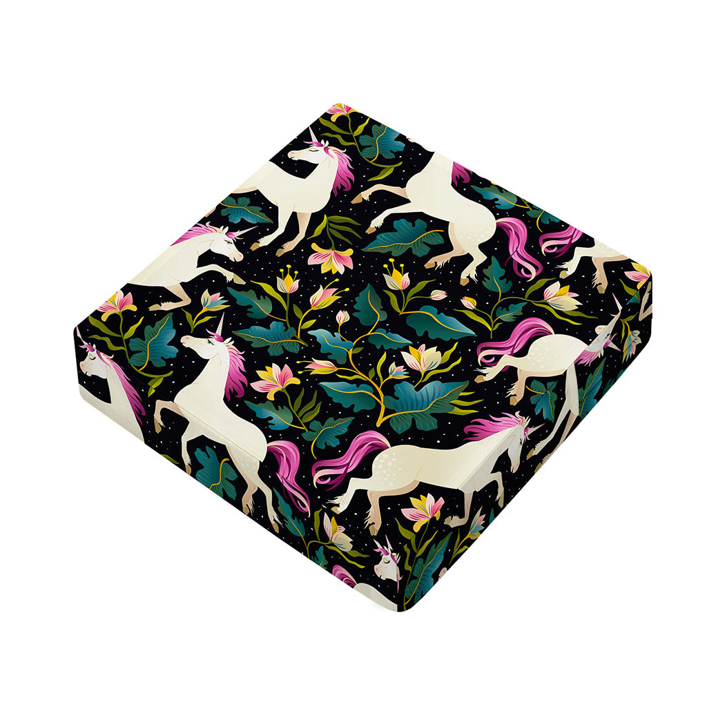 Night Floral Unicorn Pattern Print Outdoor Seat Cushion Cover