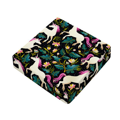 Night Floral Unicorn Pattern Print Outdoor Seat Cushion Cover