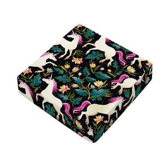Night Floral Unicorn Pattern Print Outdoor Seat Cushion Cover