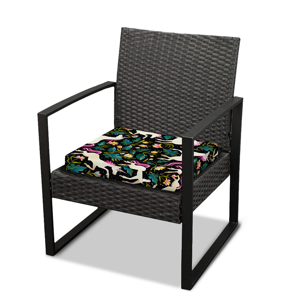 Night Floral Unicorn Pattern Print Outdoor Seat Cushion Cover