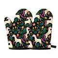 Night Floral Unicorn Pattern Print Oven Mitts