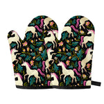 Night Floral Unicorn Pattern Print Oven Mitts