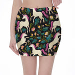 Night Floral Unicorn Pattern Print Pencil Mini Skirt