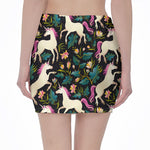 Night Floral Unicorn Pattern Print Pencil Mini Skirt