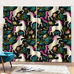 Night Floral Unicorn Pattern Print Pencil Pleat Curtains