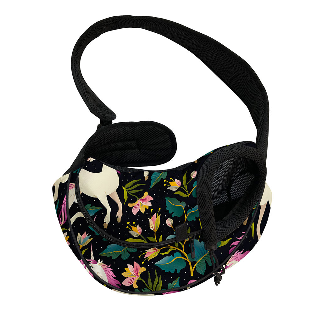 Night Floral Unicorn Pattern Print Pet Sling Carrier