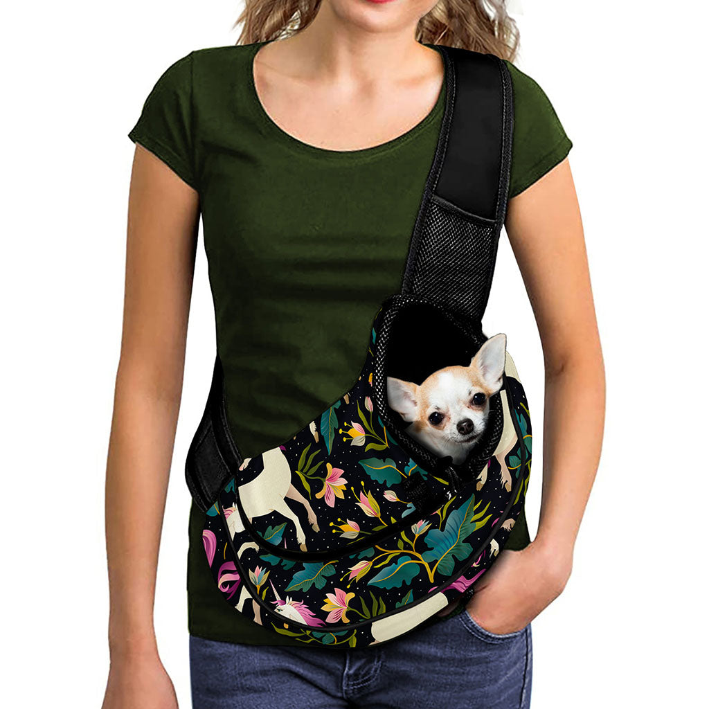 Night Floral Unicorn Pattern Print Pet Sling Carrier