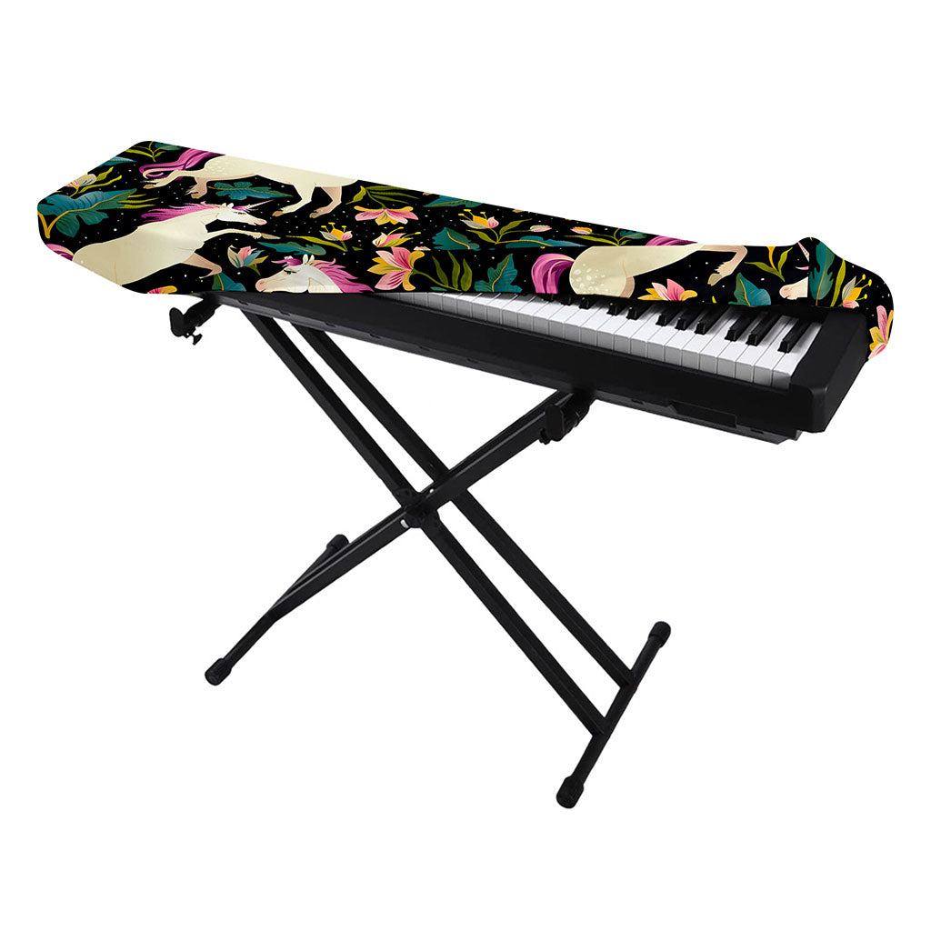 Night Floral Unicorn Pattern Print Piano Keyboard Cover