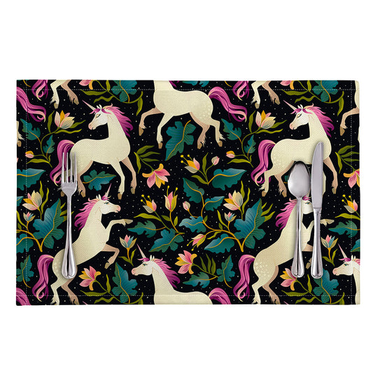 Night Floral Unicorn Pattern Print Placemat