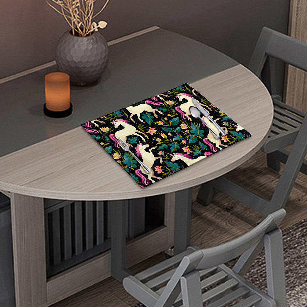 Night Floral Unicorn Pattern Print Placemat
