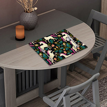 Night Floral Unicorn Pattern Print Placemat