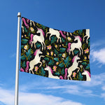 Night Floral Unicorn Pattern Print Polyester Flag