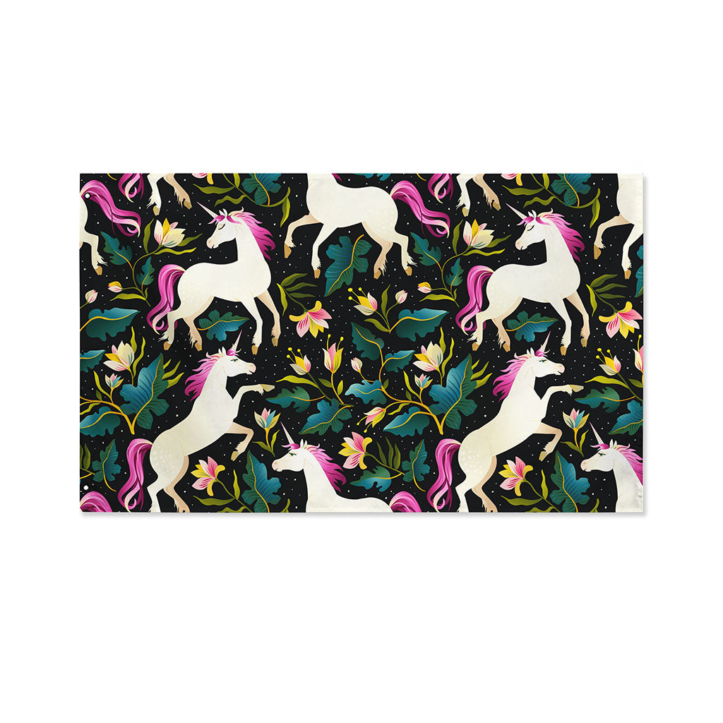 Night Floral Unicorn Pattern Print Polyester Flag