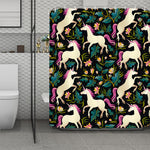 Night Floral Unicorn Pattern Print Polyester Shower Curtain