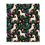 Night Floral Unicorn Pattern Print Polyester Shower Curtain
