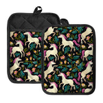 Night Floral Unicorn Pattern Print Pot Holders With Pocket