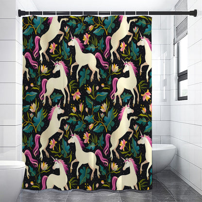 Night Floral Unicorn Pattern Print Premium Shower Curtain