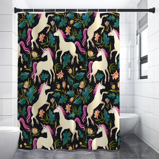 Night Floral Unicorn Pattern Print Premium Shower Curtain
