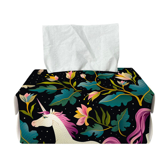 Night Floral Unicorn Pattern Print Rectangle Tissue Box Cover