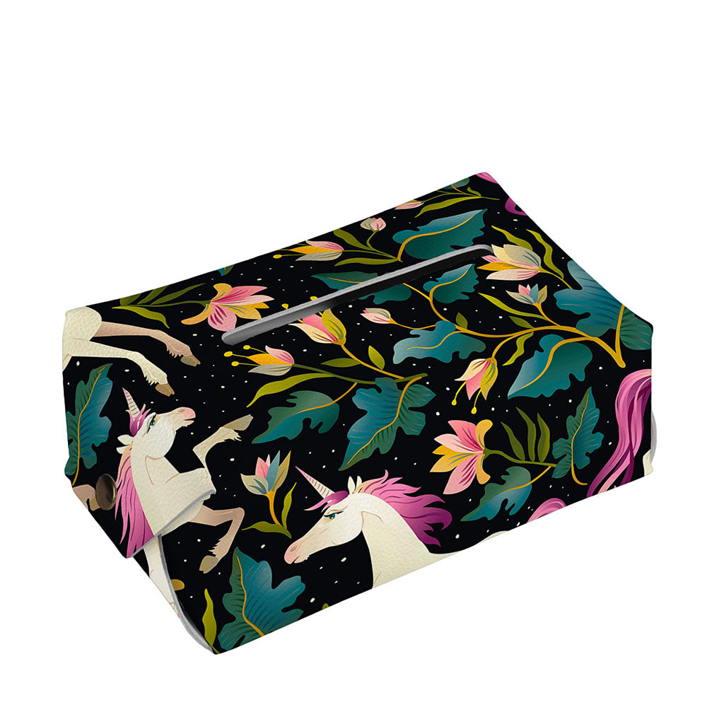 Night Floral Unicorn Pattern Print Rectangle Tissue Box Cover