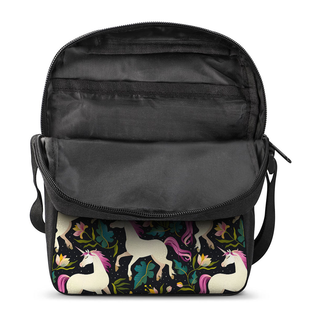 Night Floral Unicorn Pattern Print Rectangular Crossbody Bag