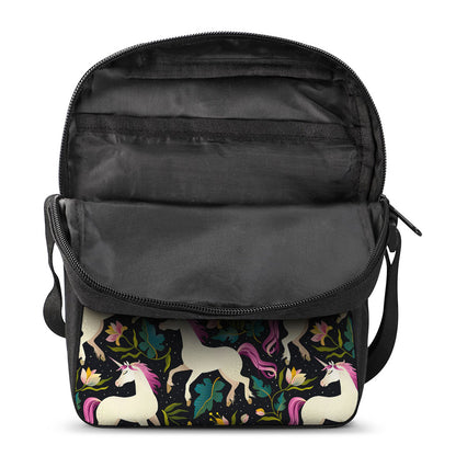 Night Floral Unicorn Pattern Print Rectangular Crossbody Bag