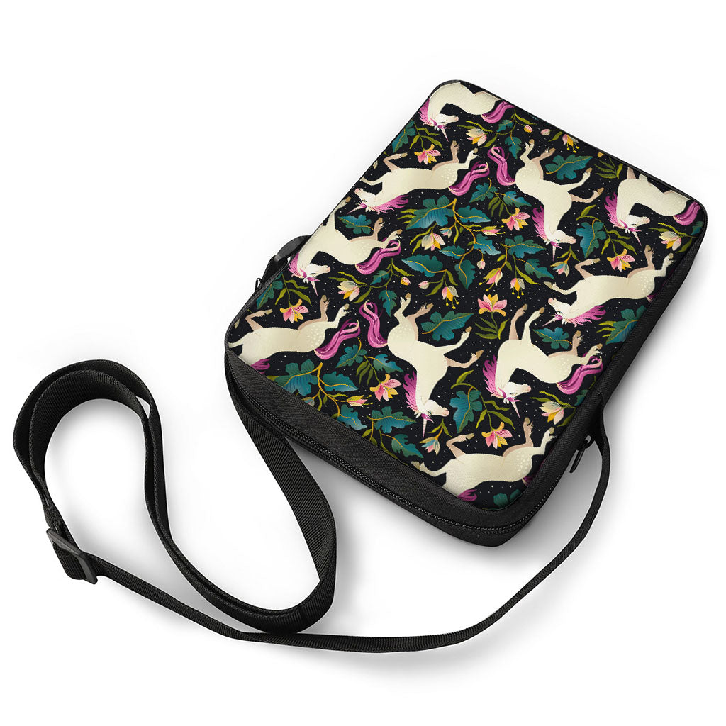 Night Floral Unicorn Pattern Print Rectangular Crossbody Bag