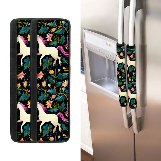 Night Floral Unicorn Pattern Print Refrigerator Handle Covers