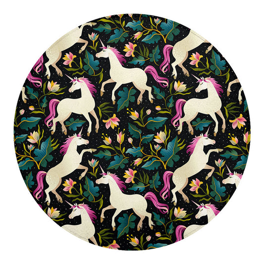 Night Floral Unicorn Pattern Print Round Blanket