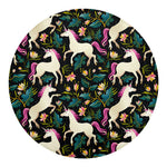 Night Floral Unicorn Pattern Print Round Blanket