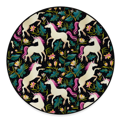 Night Floral Unicorn Pattern Print Round Floor Mat