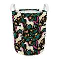 Night Floral Unicorn Pattern Print Round Laundry Basket