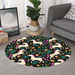 Night Floral Unicorn Pattern Print Round Rug