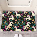 Night Floral Unicorn Pattern Print Rubber Doormat
