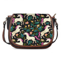 Night Floral Unicorn Pattern Print Saddle Bag