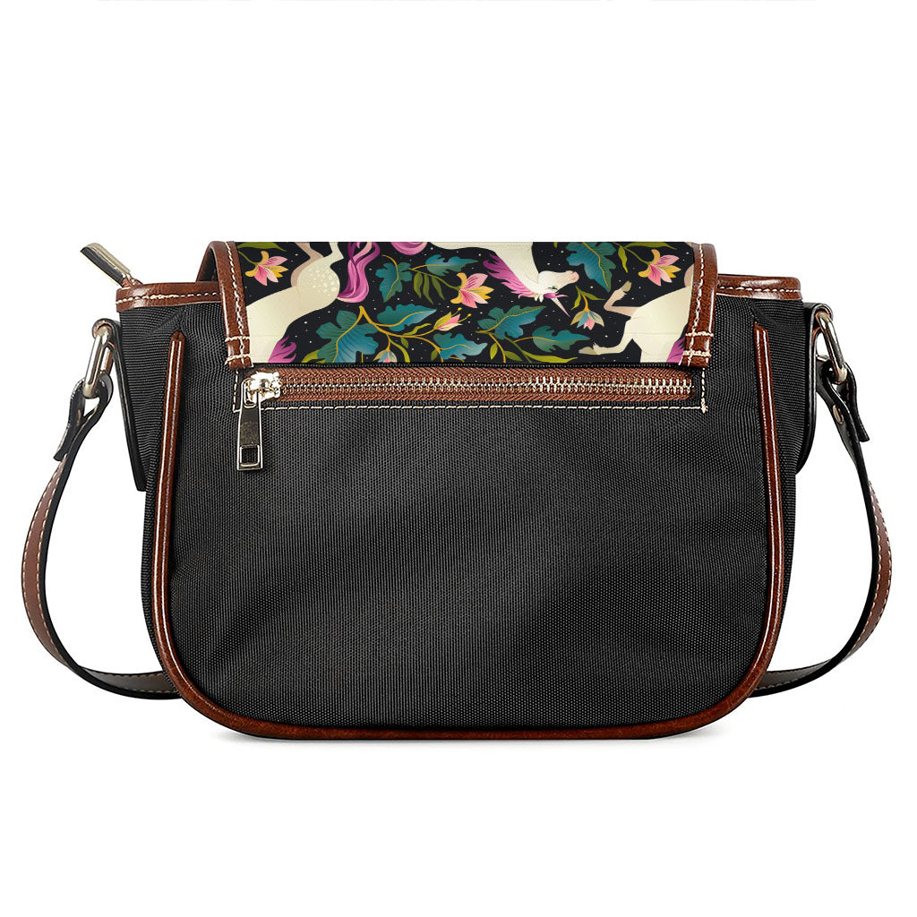 Night Floral Unicorn Pattern Print Saddle Bag