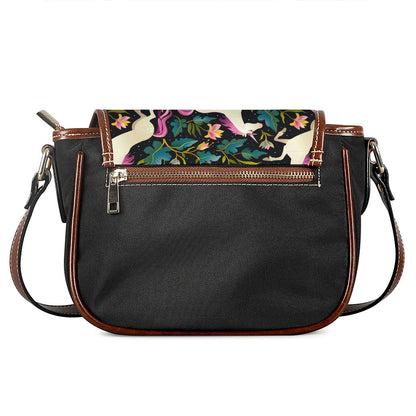 Night Floral Unicorn Pattern Print Saddle Bag
