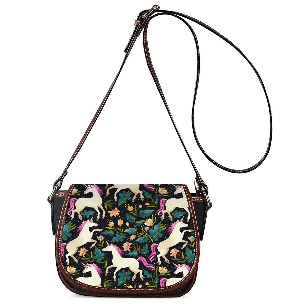 Night Floral Unicorn Pattern Print Saddle Bag