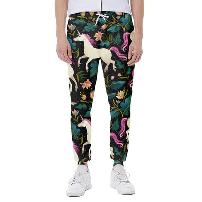 Night Floral Unicorn Pattern Print Scuba Joggers
