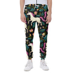 Night Floral Unicorn Pattern Print Scuba Joggers
