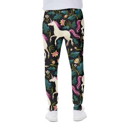 Night Floral Unicorn Pattern Print Scuba Joggers
