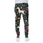 Night Floral Unicorn Pattern Print Scuba Joggers